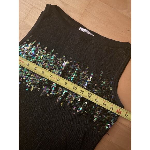VTG Passport Y2K Beaded Sequin Knit Sleeveless Tank 90s Black L - Picture 4 of 5